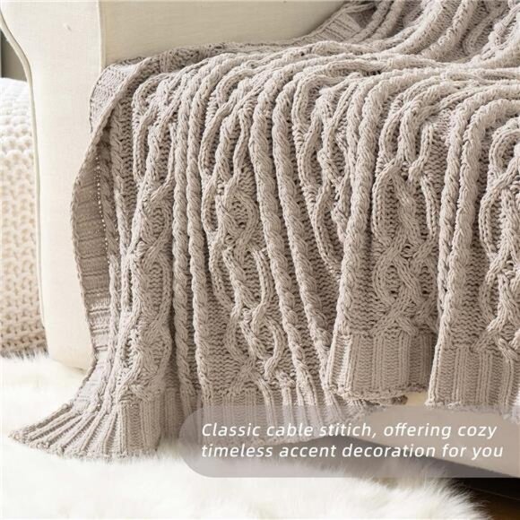 Light Grey Throw Blanket for Couch, Woven Chenille Knit Throw Blanket Versatile - Picture 6 of 7